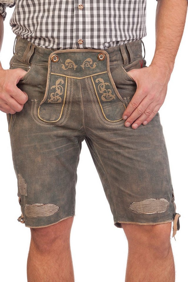 KRÜGER BUAM Trachtenlederhose Lederhose Herren kurz - ENNO - denimblau von KRÜGER BUAM