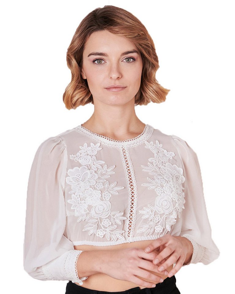 KRÜGER COLLECTION Dirndlbluse 3/4 Arm 'Felia' mit Spitze 214467, Ecru von KRÜGER COLLECTION