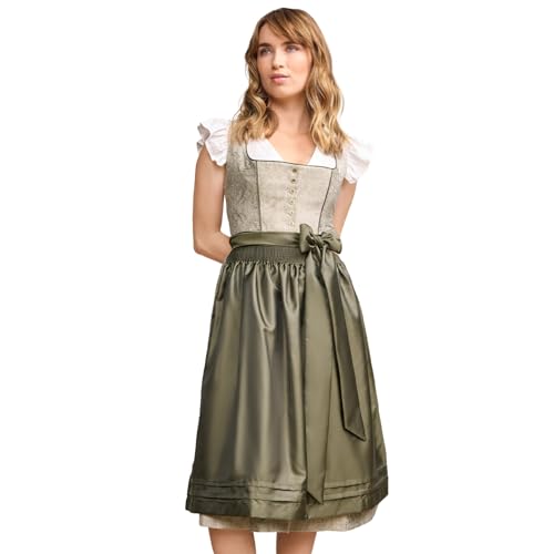 Krüger Dirndl Aniani 70cm Länge Schilf mit Muster Mididirndl für Damen mit Knöpfen grün (DE/NL/SE/PL, Numerisch, 40, Regular, Regular, Schilf) von Krüger