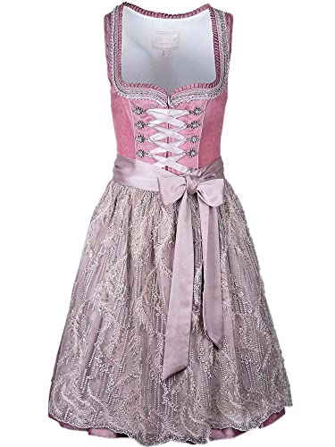 Krüger Dirndl Damen Paloma 111764 | Knielang 60cm Länge Rose | Jacquard Spitze Kunstperlen Gr. 42 von Krüger