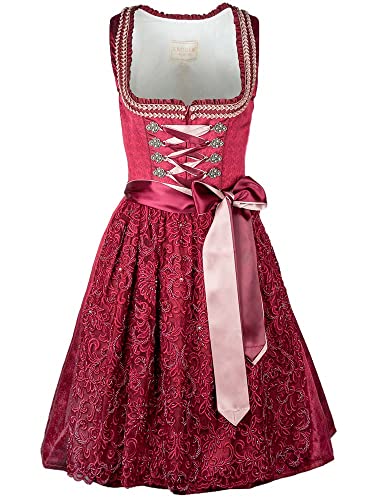 Krüger Dirndl Flamenda Damen rot | Jacquard weinrot schlicht elegant | 60cm Länge Gr. 38 von Krüger