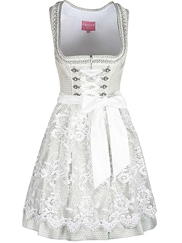 Krüger Dirndl Inka Damen hellgrün | Jacquard Spitze süß | 50cm Länge kurz Gr 40 von Krüger