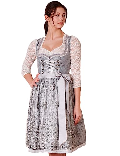 KRÜGER Dirndl Joselin Damen grau | Jacquard Spitze elegant |Knielang 60cm Länge Silber Gr 34 von Krüger Dirndl