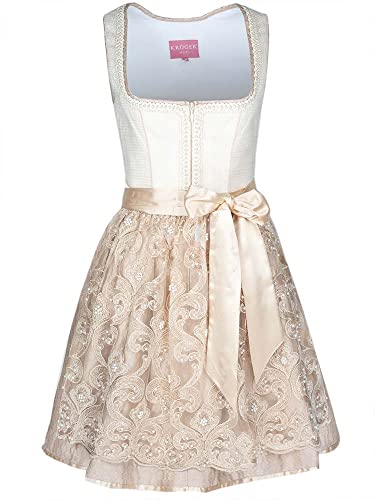 Krüger Dirndl Klarissa Damen beige | Strukturstoff schlicht elegant | 50cm Länge kurz Gr 40 von Krüger