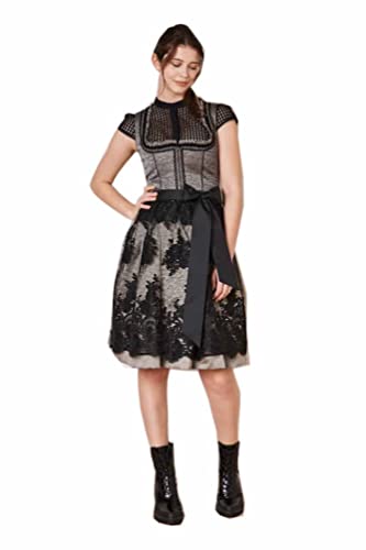 Krüger Dirndl Loreen Damen anthrazit schwarz | Strukturstoff Spitze | Knielang 60cm Länge Gr. 32 von Krüger