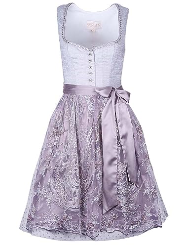 Krüger Dirndl Milla Damen hellgrau Mauve | 60cm Knielang edel | Mieder mit Knöpfen Gr 38 von Krüger