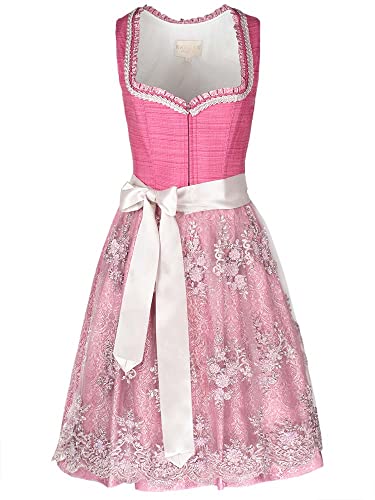 Krüger Dirndl Pati Damen pink | Leinen-Optik Spitze elegant |Knielang 60cm Länge Gr.36 von Krüger