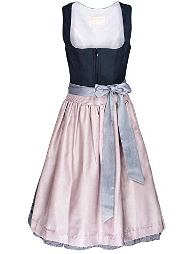 Krüger Dirndl Thesea Damen blau | Wildleder-Optik schlicht elegant | Mididirndl 70cm Länge dunkelblau Gr 42 von Krüger