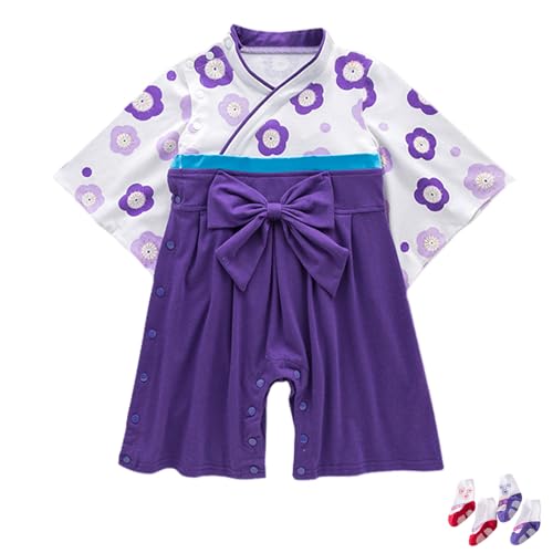 KRUIHAN Japanischer Stil Baby Kimono Bodysuit Baby Jungen Kleidung Baby Strampler Bedrucken Baby Schlafanzug Baby Sachen,Lila,Wird Mit Zwei Paar Socken Geliefert,70(9-12 Meses) von KRUIHAN