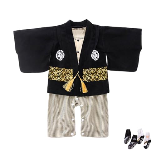 KRUIHAN Japanischer Stil Baby Kimono Bodysuit Baby Jungen Kleidung Baby Strampler Bedrucken Baby Schlafanzug Baby Sachen,Schwarz,Wird Mit Zwei Paar Socken Geliefert,90(18-24 Meses) von KRUIHAN