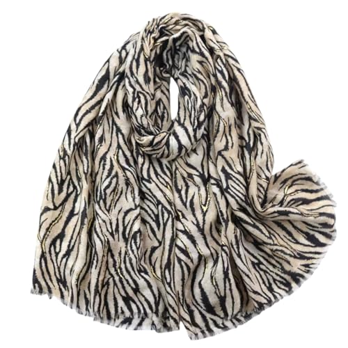KRUIHAN Zebra Animal Print Schals & Tücher für Damen Stola Damen Festlich Leichtes Herbst Winter Halstuch Schultertuch Kopftuch Geschenke für Frauen,Stil C-Beige Stola von KRUIHAN