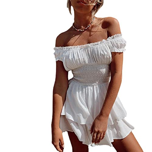 KRUPTI Schulterfreier Kuchenrock für Damen Elegantes Kleid mit hoher Taille Reise Urlaub Strandkleid Party Clubbing Abschlussballkleid lässige Abendkleider 1 M von KRUPTI