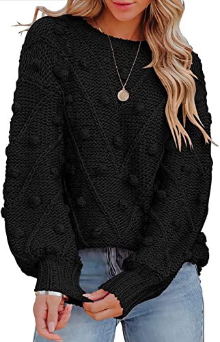 KRUPTI Strickpullover Damen-Pullover Mit Rundhalsausschnitt Dick Warm Weich Locker Langärmlig Pullover Outdoor Lässig Locker Pullover Zopfmuster Oberteile,Schwarz,S von KRUPTI
