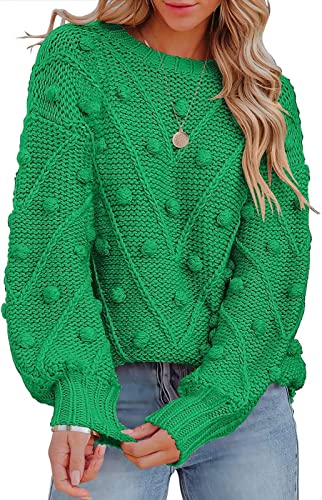 KRUPTI Strickpullover Damen-Pullover Mit Rundhalsausschnitt Dick Warm Weich Locker Langärmlig Pullover Outdoor Lässig Locker Pullover Zopfmuster Oberteile,grün,S von KRUPTI