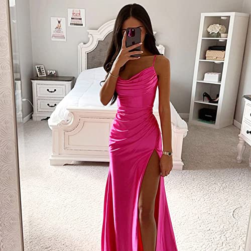 Sexy Satin-Sling-Kleid für Damen hohe Taille Langer Rock elegant schick Party Club Kleider Abendkleider Abschlussball Urlaub Reisen Rock Rose Red M von KRUPTI