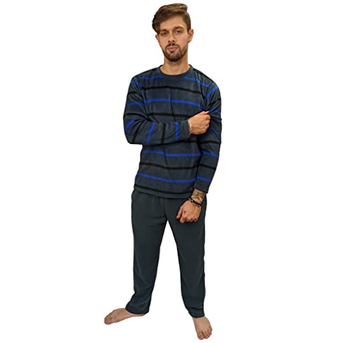 KRUXADER Warmes Fleece-Schlafanzug-Set für Herren, gestreift, Größe S-6XL, Blue Hamilton, L von KRUXADER