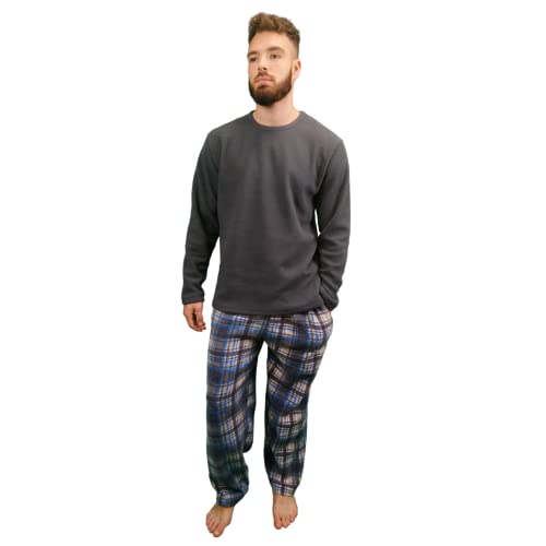 KRUXADER Herren-Pyjama-Set, warm, Fleece, Loungewear, Winter, PJ's Pyjama-Sets, Graues Karomuster, XXXL von KRUXADER