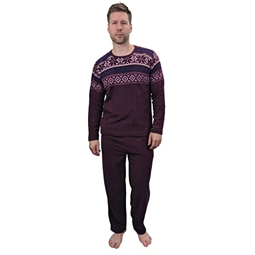 KRUXADER Warmes Herren-Pyjama-Set aus Thermo-Fleece, Fairisle, Bylur Burgunderrot, S von KRUXADER