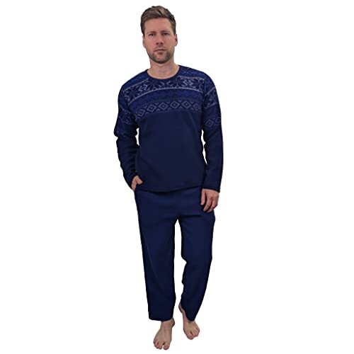 KRUXADER Warmes Herren-Pyjama-Set aus Thermo-Fleece, Fairisle, Bylur Navy, XXXL von KRUXADER