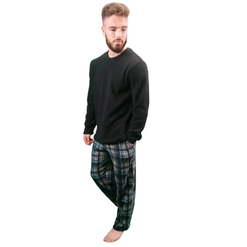 KRUXADER Herren-Pyjama-Set, warm, Fleece, Loungewear, Winter, PJ's Pyjama-Sets, Schwarz (Tartan), L von KRUXADER