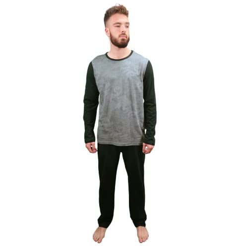 KRUXADER Herren-Pyjama-Set, 100 % Baumwolle, mit Hose und langärmeligem Oberteil mit Drachenmuster, elastischer Bund und Kordelzug, Drache Schwarz Grau, XXXXL von KRUXADER