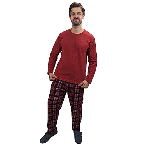 KRUXADER Warme Fleece-Loungewear für Herren, Winter-Pyjama-Set, Pyjama-Set, Winter Red Tartan, L von KRUXADER