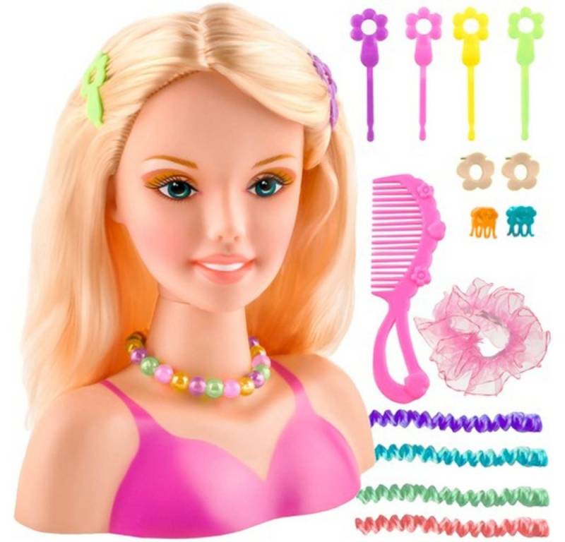 KRUZZEL Haarstyling-Set Stylingkopf Beauty Mädchen, Spar-Set, 14-tlg., pädagogisch modisch, Oberteil mit Zubehör zum stylen von KRUZZEL