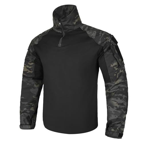 KRYDEX GEAR Herren Combat Shirts Taktische G3 Kampfhemden mit Ellbogenschützern Taktische Hemd Militär Outdoor Airsoft Kampf Jagd Hemd (Camouflage+Schwarz, L) von KRYDEX GEAR
