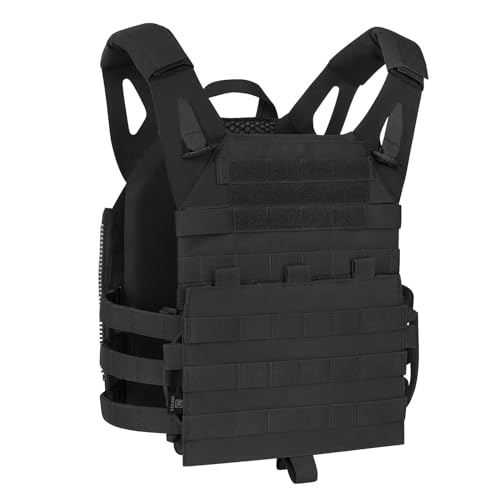 KRYDEX GEAR Taktische Weste für Herren, Verstellbarer Airsoft Weste mit MOLLE Plattenträger Militär Weste Plate Carrier Paintball Brustschützer (Schwarz) von KRYDEX GEAR