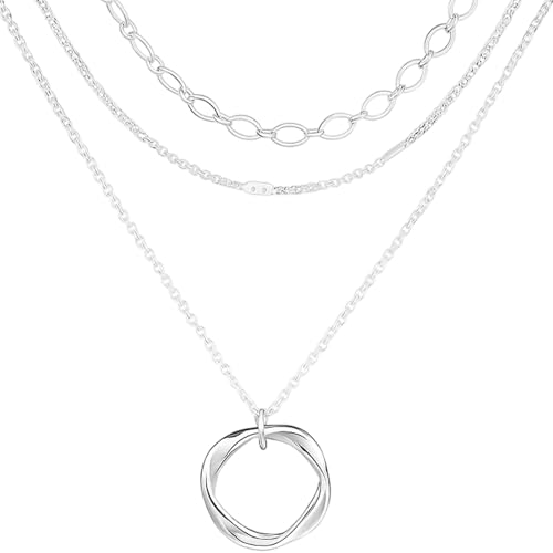KRYMXAR Layering Kette Silber Damen, 1 Stück Doppelkette Silber 925, Halskette Damen Silber Für Täglichen Gebrauch Und Besondere Anlässe von KRYMXAR