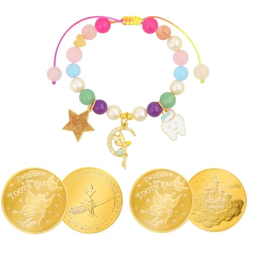 KRYMXAR Zahnfee Geschenke Mädchen, 3-teiliges Set mit Sternenelfen-Armband und Zaubermünzen, Geschenk zur Zahnfee für Mädchen von KRYMXAR