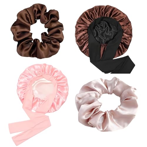 Seidenhaube Zum Schlafen, 2 Stück Doppelseitige Schlafhaube Seide Mit Elastischem Bund, Satin Bonnet Für Lange Haare, Haube Zum Schlafen Für Frauen Und Mädchen von KRYMXAR