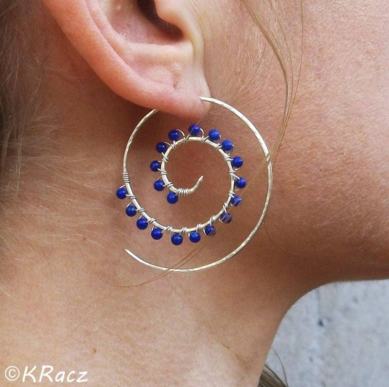 Lapislazuli Sterlingsilber Spiralen Creolen von KRaczJewelry