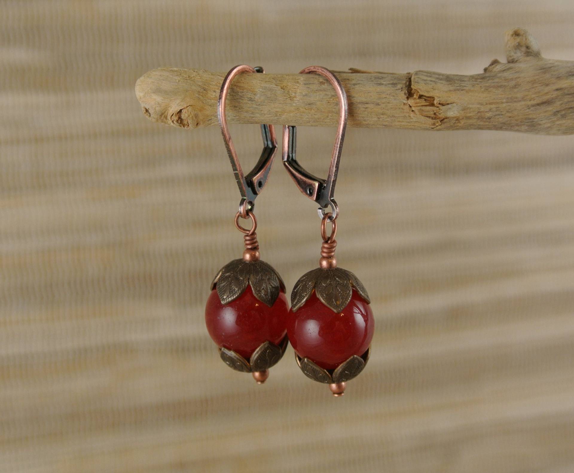 Rote Jade Und Kupfer Ohrringe Rote Jade Und Kupfer Ohrringe von KRiceDesigns