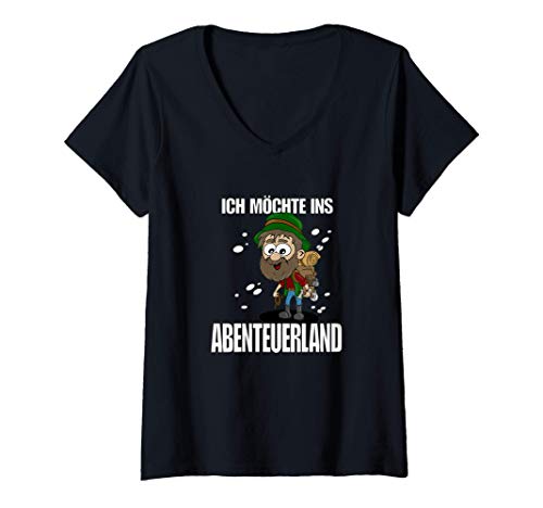 Damen Ich möchte ins ABENTEUERLAND Outdoor Wander Ferien Sprüche T-Shirt mit V-Ausschnitt Damen Ich möchte ins ABENTEUERLAND Outdoor Wander Ferien Sprüche T-Shirt mit V-Ausschnitt von KRich fun