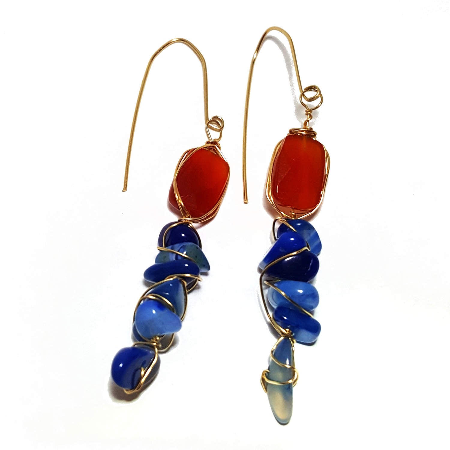 Achat Karneol Tropfen Ohrringe 14K Gold Filled Draht Eingewickelt Edelstein Schmuck von KRulez