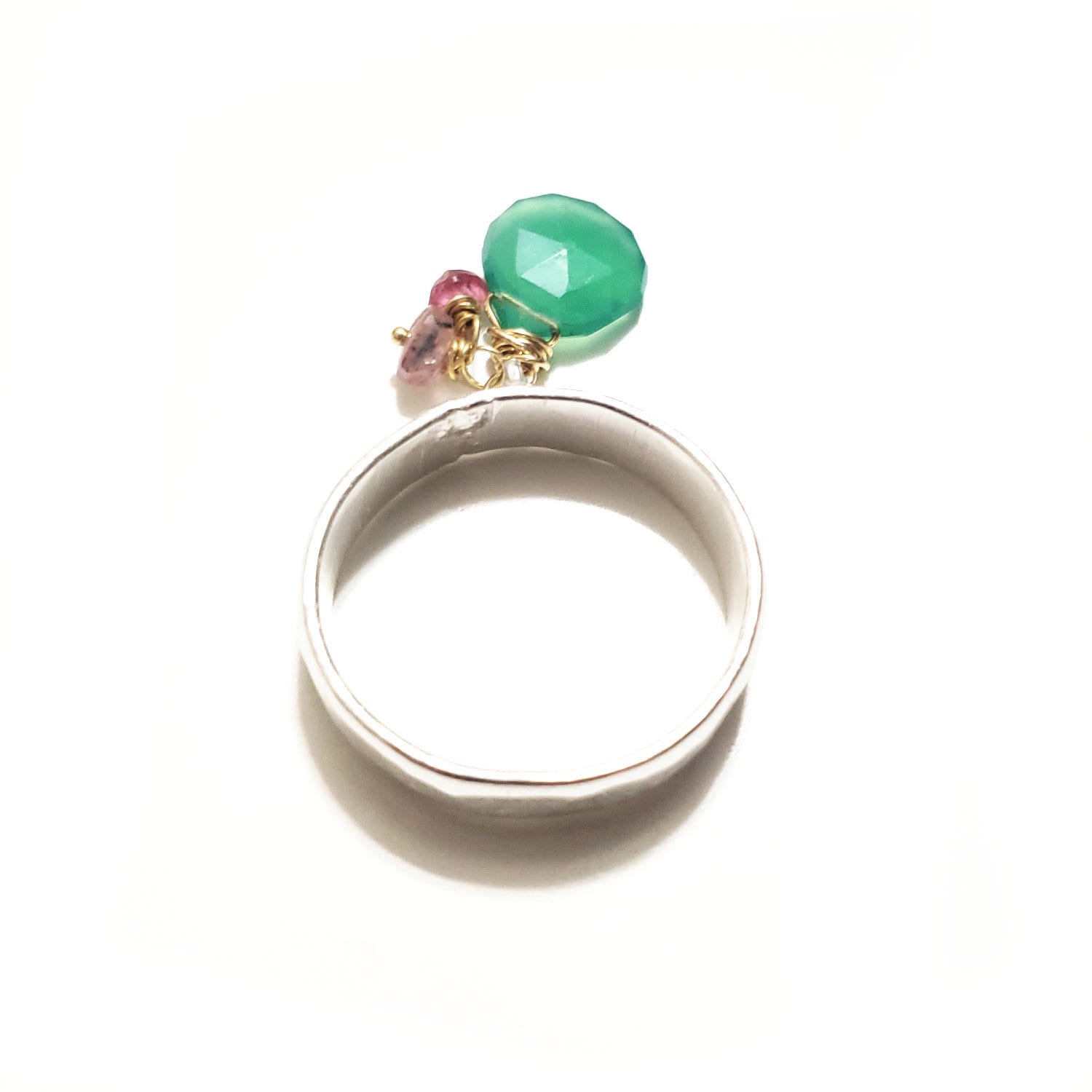 Grüner Onyx Und Pink Turmalin Silber Ring, Statement Baumeln Schmuck, Geschenk Für Sie von KRulez