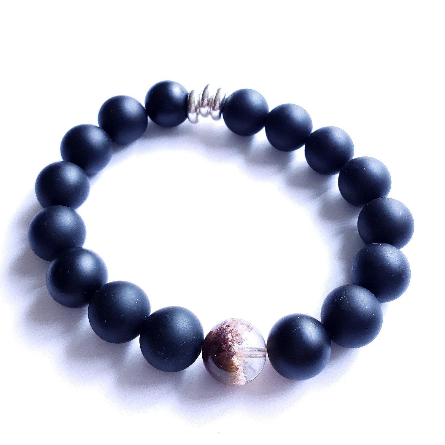 Men Es Onyx Armband, Luxury Beads Phantom Quartz, " S Schmuck, Aaa Grade Beadsa Stretchy Natural Stone Armband von KRulez