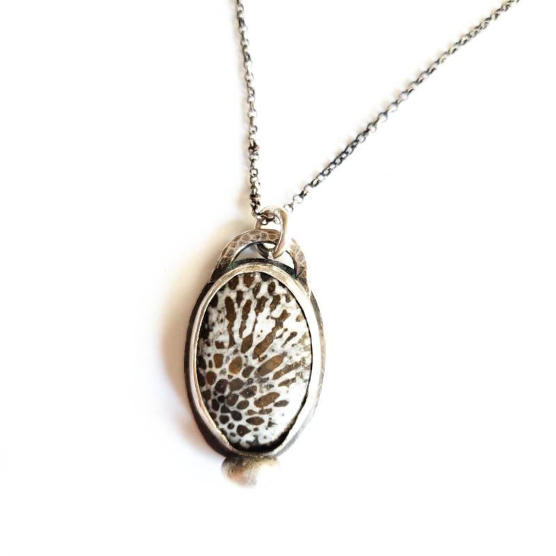 Natürliche Black Fossil Korallenkette, Sterling Silber Halskette, Schmuck, Geschenk Für Sie von KRulez