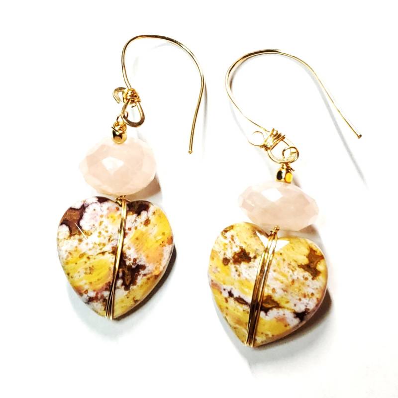 Nette Jaspis Ohrringe, Und Rosenquarz Herz Edelstein Tropfen Schmuck, Schmuck Geschenk von KRulez