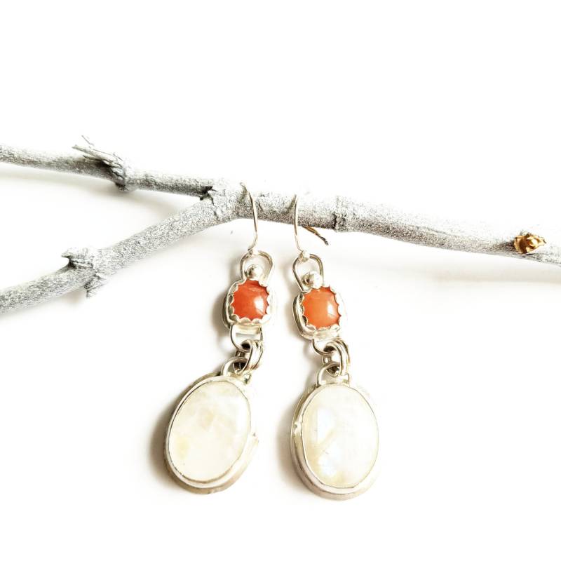 Regenbogen Mondstein Und Aventurin Ohrringe, Edelstein Silber Schmuck, Tropfen Stein Schmuck von KRulez