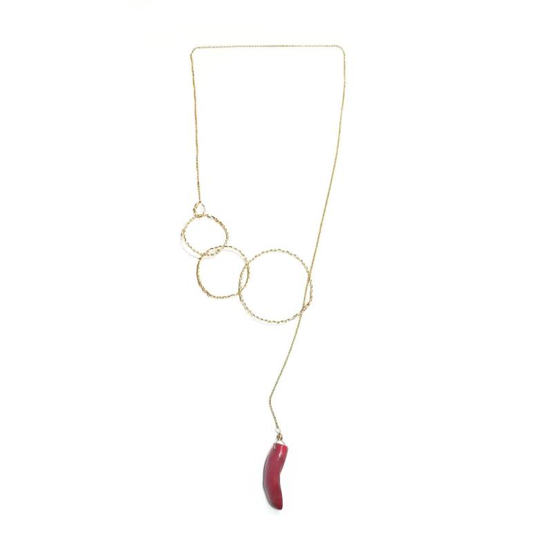 Lariat Kette Mit Roter Pfeffer Koralle 14K Gold Filled Y Tropfen von KRulez