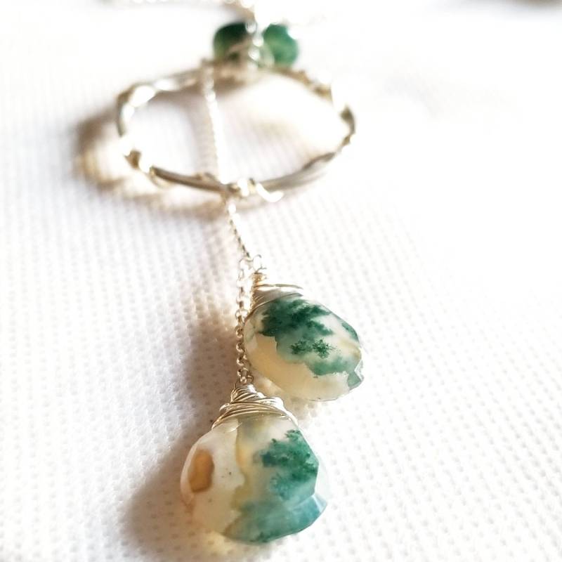 Seltener Solar Quarz Und Moosachat Lariat // Sterling Silber Halskette Grüner Stein Y-Kette Geschenk Für Sie von KRulez