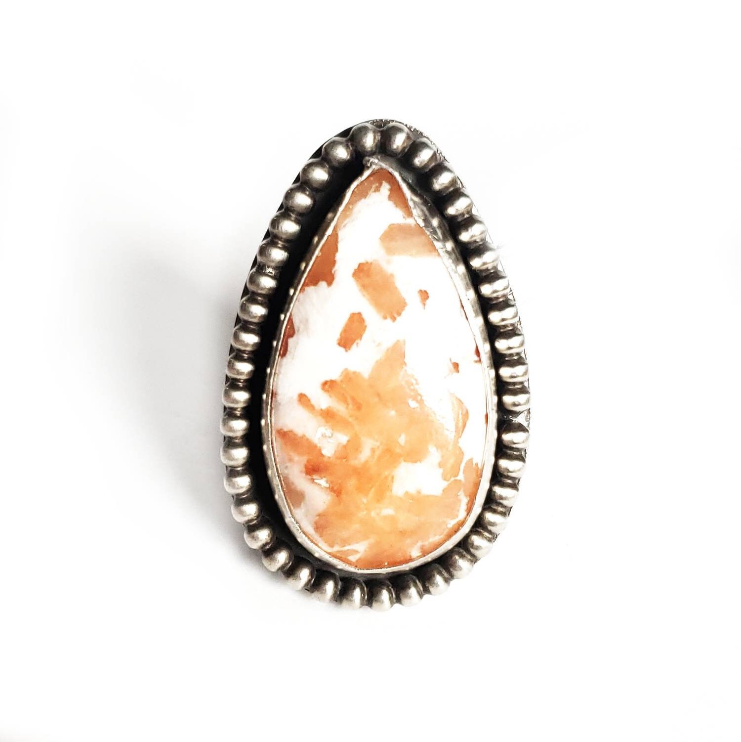 Skolecit Sterlingsilber Ring Orange Stein Statement Schmuck, Größe 8, 5 von KRulez