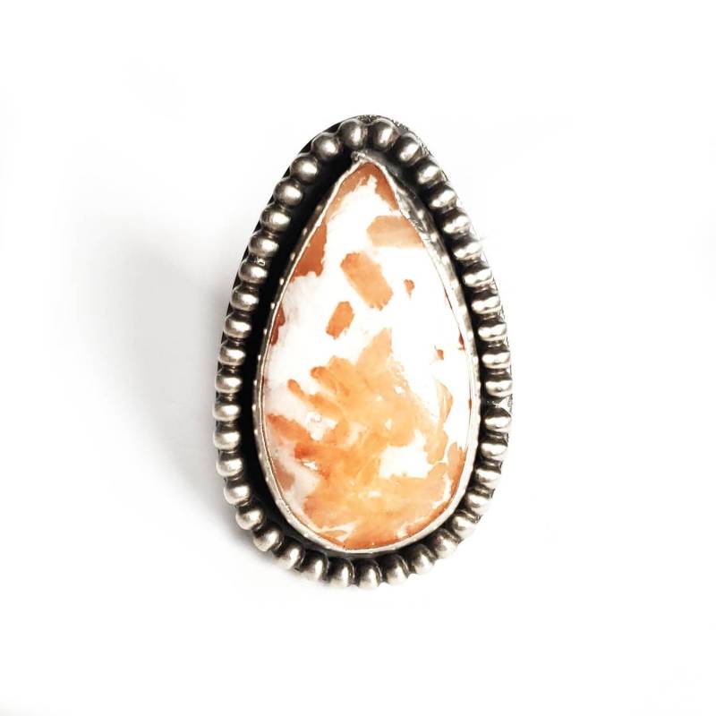 Skolecit Sterlingsilber Ring Orange Stein Statement Schmuck, Größe 8, 5 von KRulez