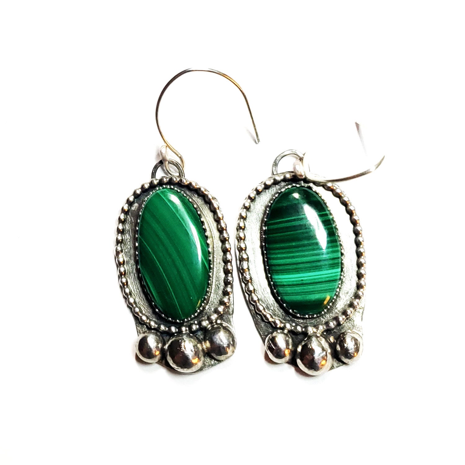 Sterling Silber Und Malachit Ohrringe, Oxidiert, Grünen Stein Schmuck, Ohrringe von KRulez