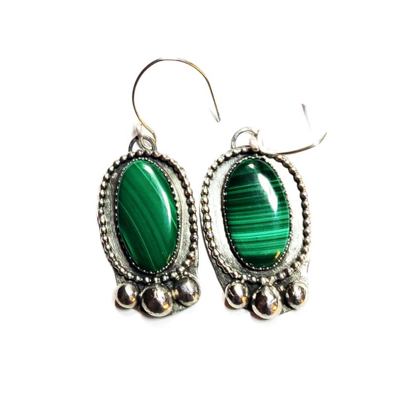 Sterling Silber Und Malachit Ohrringe, Oxidiert, Grünen Stein Schmuck, Ohrringe von KRulez