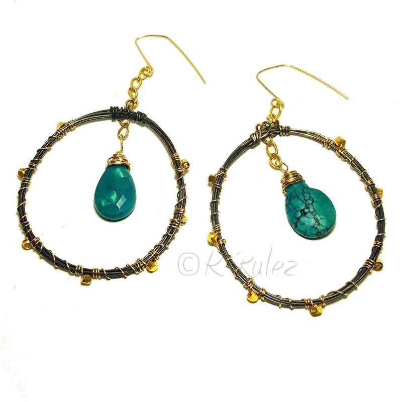 Türkis Ohrringe/Grade Aaa 14K Goldfilled Draht Gewickelt Geschenk Für Sie, Creolen von KRulez