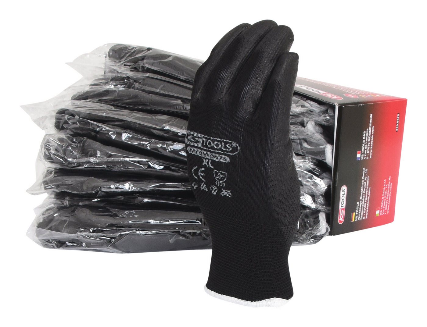 KS Tools Arbeitshandschuhe (12 Paar) Mikro-Feinstrickhandschuhe, schwarz, 10 von KS Tools