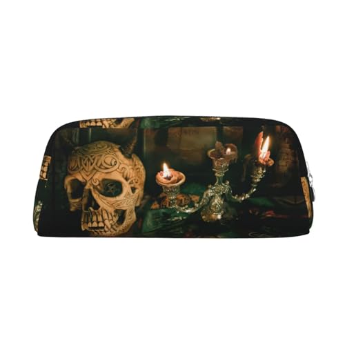 KSANNNS Candles and Scary Skull Printed Simple Portable Stationery Bag, Light and Spacious School Office Stationery Storage Box, silber, Einheitsgröße, Kosmetiktasche von KSANNNS